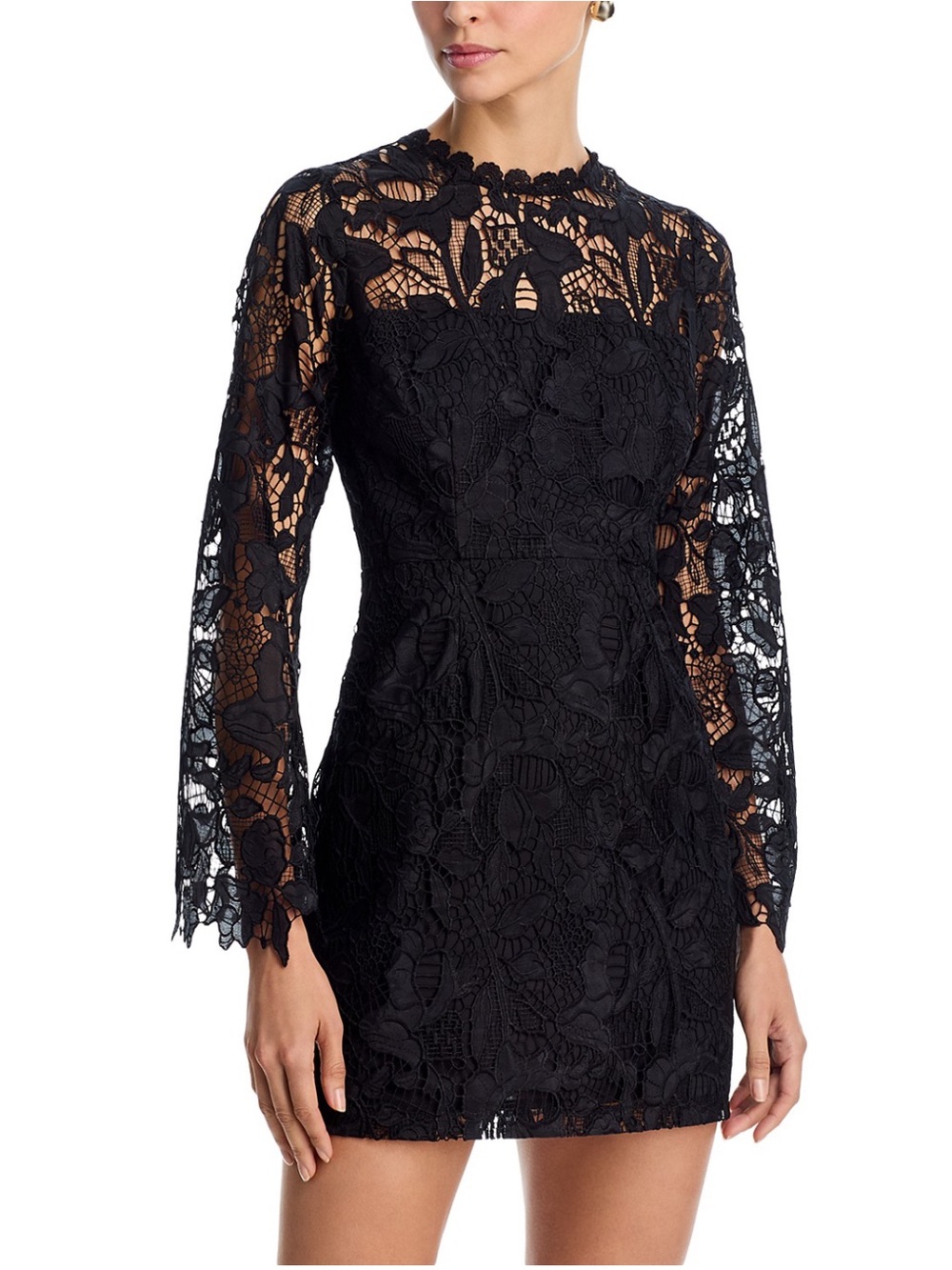 Aqua Ido Long Sleeve Lace Mini Dress black size XS